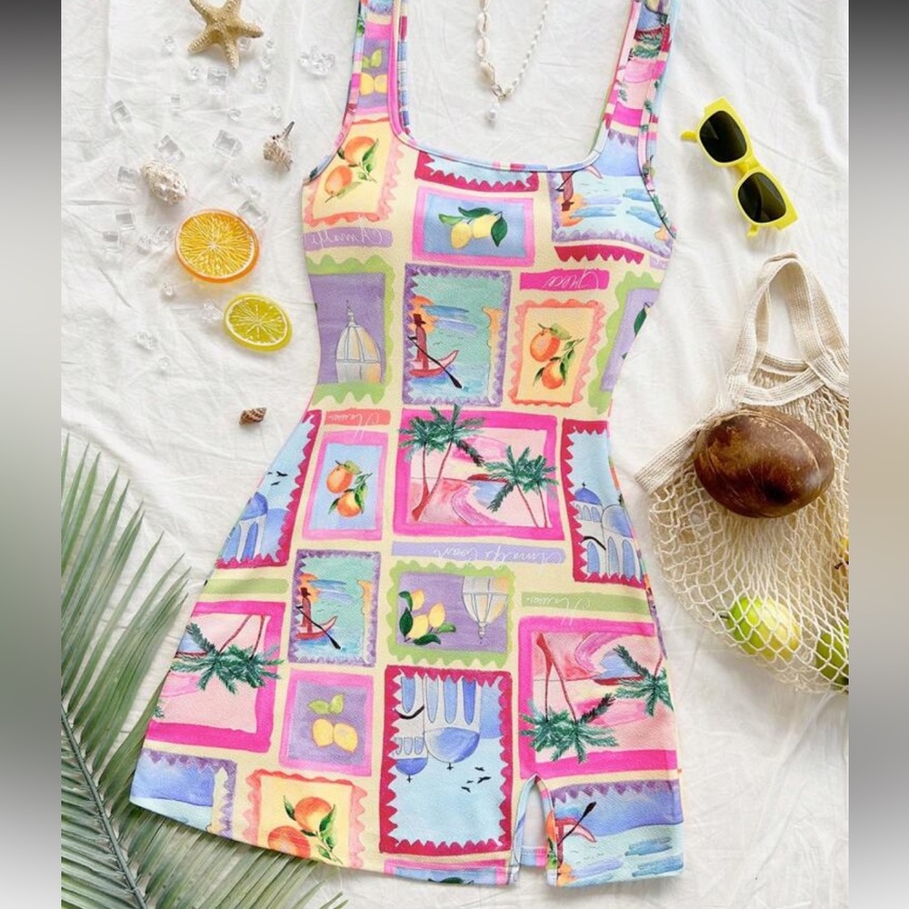 🌴Adorable Colorful Tropical Print Dress